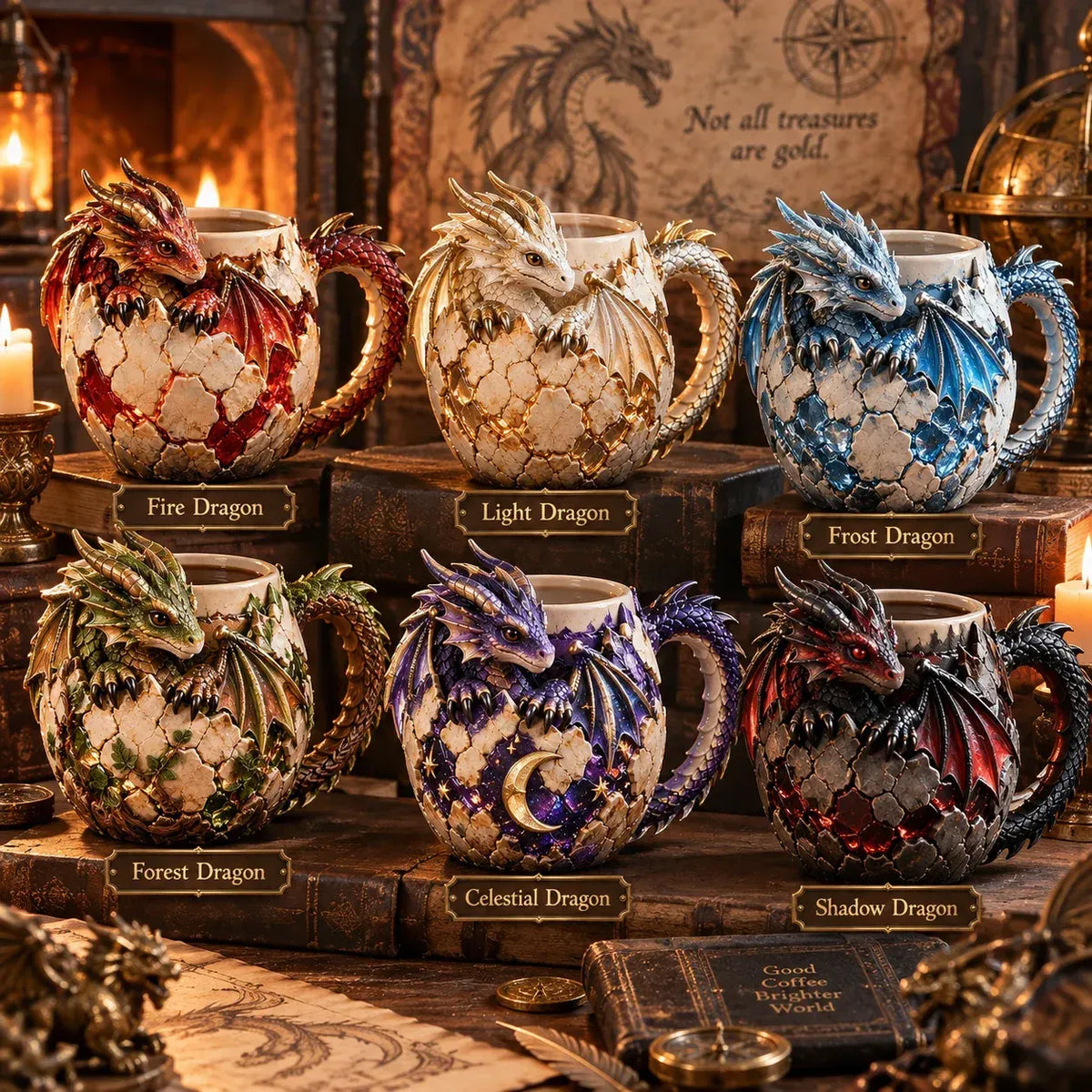 ⏳ Last Day 49% OFF – 🐉 Dragonbound Realms Sculpted Dragon Mug Collection | 6 Fantasy Realm Designs with Raised 3D Dragon Details ☕