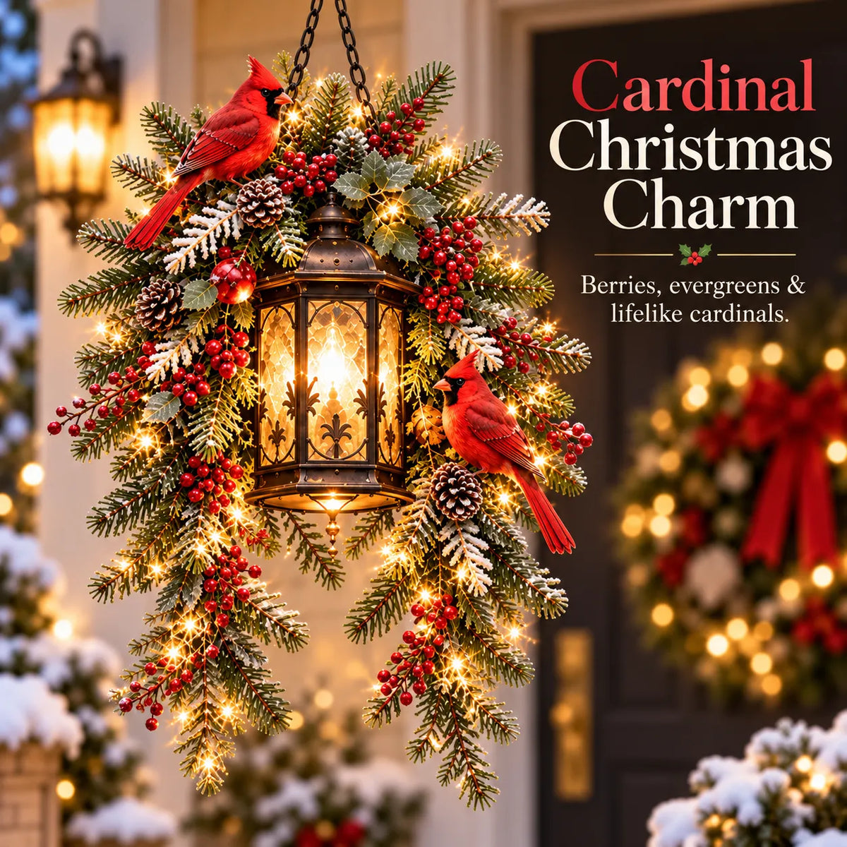🎄 Christmas Porch Glow– Pre-Lit Holiday Lantern & Evergreen Decor | 3 Festive Styles