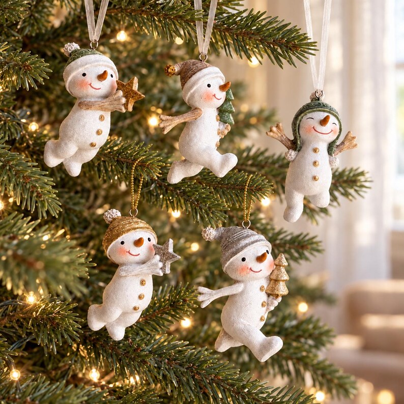 🎁 LIMITED TIME 50% OFF – ☃️ 5 Cute Snowman Christmas Ornaments