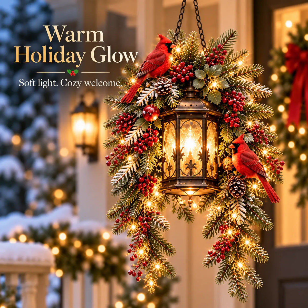 🎄 Christmas Porch Glow– Pre-Lit Holiday Lantern & Evergreen Decor | 3 Festive Styles