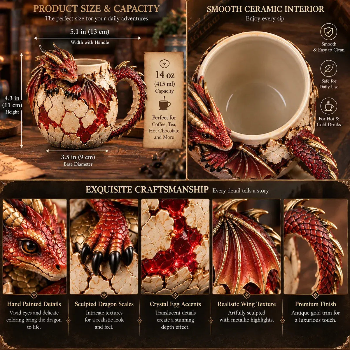 ⏳ Last Day 49% OFF – 🐉 Dragonbound Realms Sculpted Dragon Mug Collection | 6 Fantasy Realm Designs with Raised 3D Dragon Details ☕