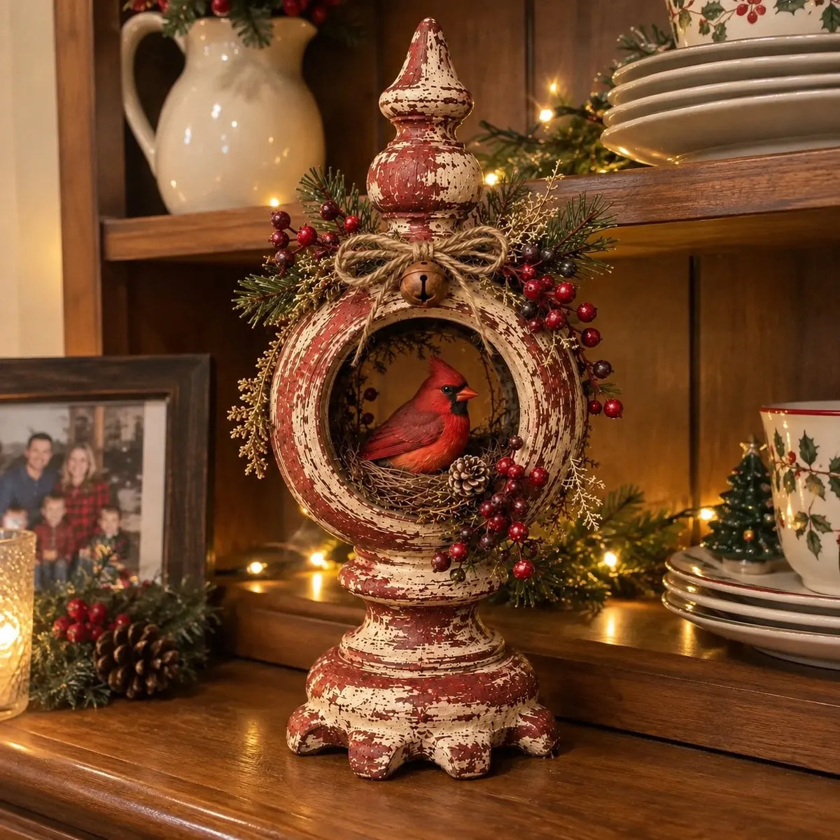 ⏳ Last Day 49% OFF – 🐦 Vintage Christmas Bird Nest Decor | 7 Winter Bird Styles with Rustic Pedestal, Greenery & Bell Details 🎄