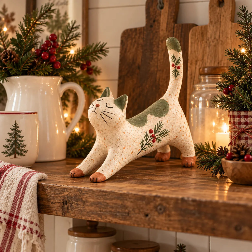 Woodland Christmas Cat Figurine