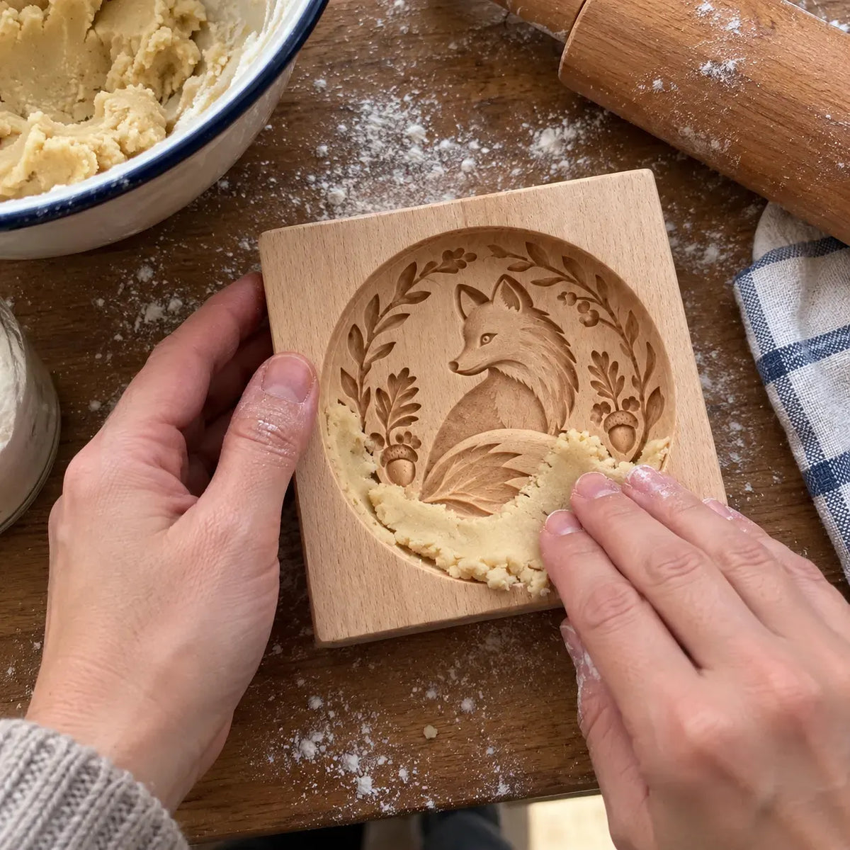 🍪 Woodland Animal Cookie Mold | 4.7-Inch Wooden Embossing Mold for Cozy Homemade Cookies
