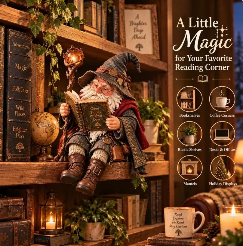 🔥LAST DAY 49% OFF-🧙‍♂️ The Wandering Scholar Gnome – Enchanted Reading Wizard Figurine