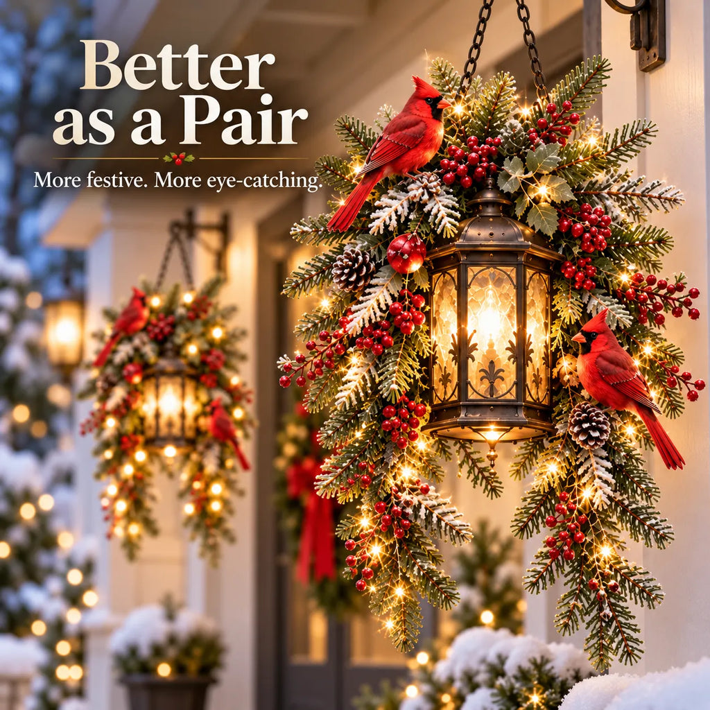 🎄 Christmas Porch Glow– Pre-Lit Holiday Lantern & Evergreen Decor | 3 Festive Styles