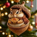 🌰🐿 Woodland Nut Hideaway Christmas Ornament – 3D-Style Raised Detail Forest Animal Keepsake
