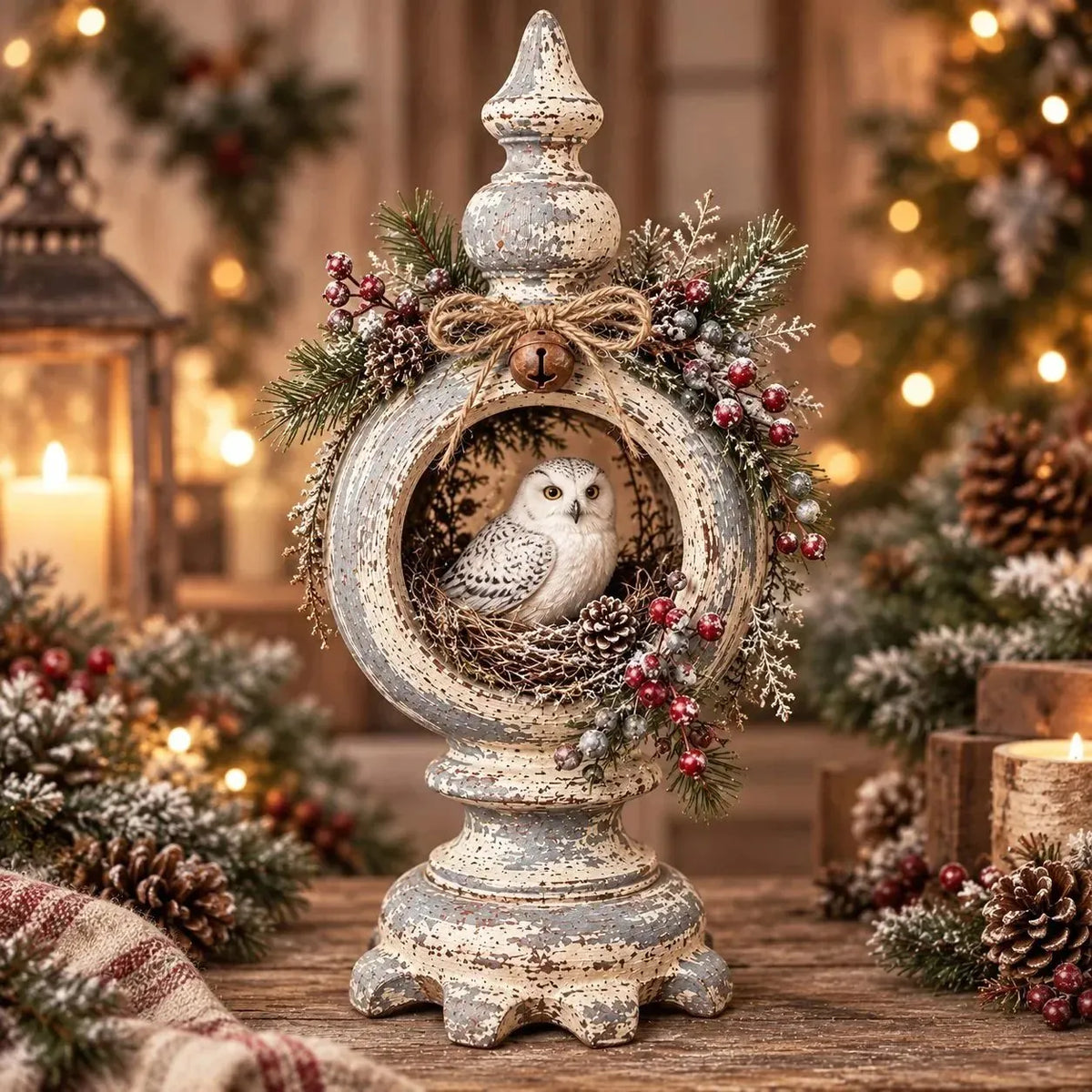⏳ Last Day 49% OFF – 🐦 Vintage Christmas Bird Nest Decor | 7 Winter Bird Styles with Rustic Pedestal, Greenery & Bell Details 🎄