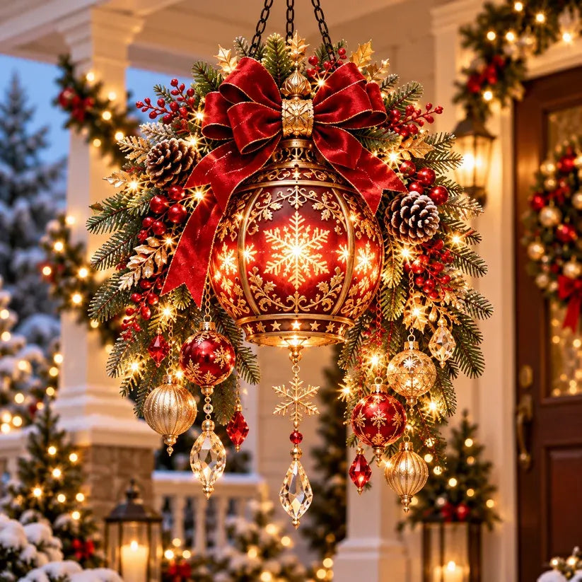 🎄 Christmas Porch Glow– Pre-Lit Holiday Lantern & Evergreen Decor | 3 Festive Styles
