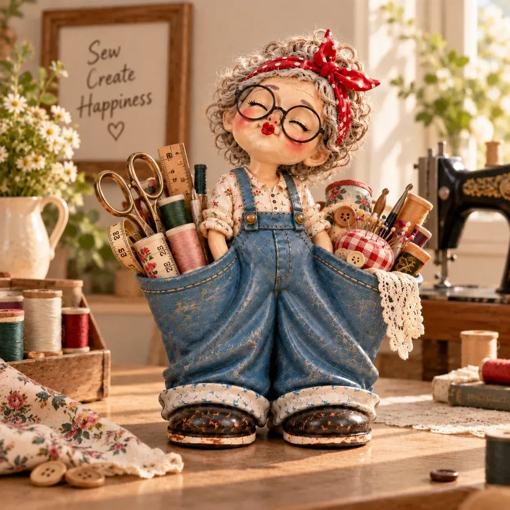 💕Little Miss Pockets – Cute Vintage Girl Organizer with Denim Storage Pockets